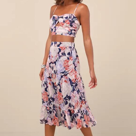 Floating Through Flowers Multi Floral Two-Piece Midi Dress - Picture 3 of 4